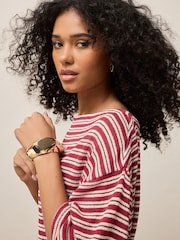 Red/Ecru Stripe Knit Look Asymmetric Short Sleeve Top - Image 4 of 7