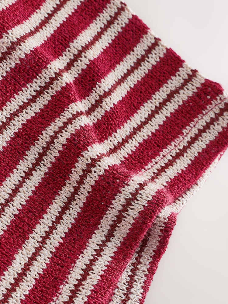 Red/Ecru Stripe Knit Look Asymmetric Short Sleeve Top - Image 7 of 7