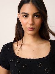 Black Broderie Square Neck Cap Sleeve Top - Image 3 of 4