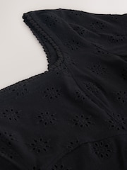 Black Broderie Square Neck Cap Sleeve Top - Image 6 of 7