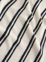 Ecru/Black Stripe Knit Look Asymmetric Short Sleeve Top - Image 6 of 7