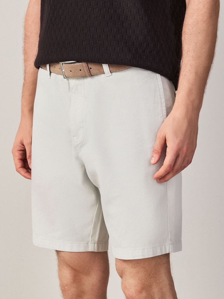 Grey Faux Suede Belted Chino Shorts - Image 1 of 10