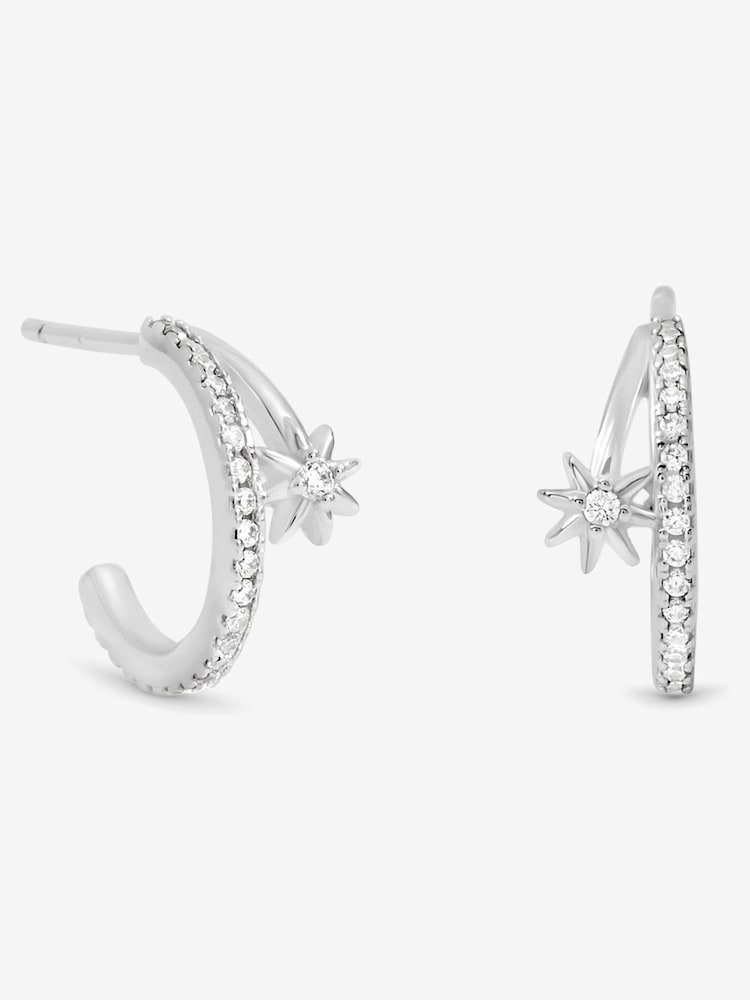 Simply Silver 925 Sterling Silver Cubic Zirconia Double Row Celestial Hoop Earrings - Image 1 of 2 Simply Silver 925 Sterling Silver Cubic Zirconia Double Row Celestial Hoop Earrings - Image 1 of 2