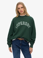 Superdry Green Athletic Essentials Slouchy Crew Sweat Top - Image 1 of 7