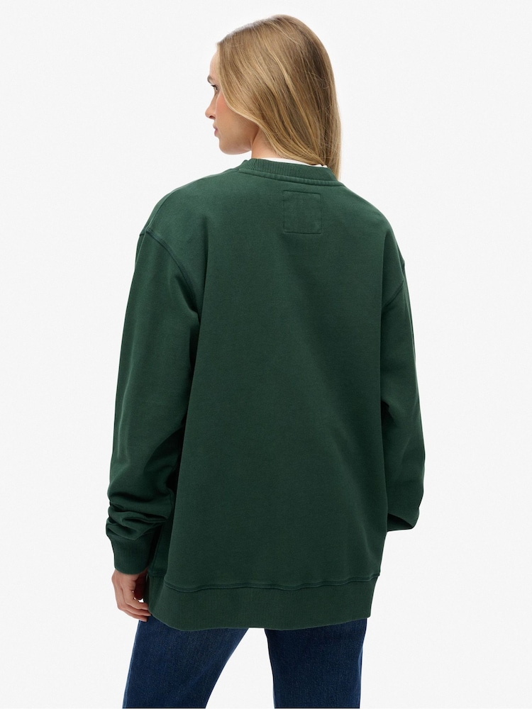 Superdry Green Athletic Essentials Slouchy Crew Sweat Top - Image 2 of 7 Superdry Green Athletic Essentials Slouchy Crew Sweat Top - Image 2 of 7