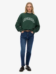 Superdry Green Athletic Essentials Slouchy Crew Sweat Top - Image 3 of 7