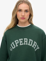 Superdry Green Athletic Essentials Slouchy Crew Sweat Top - Image 5 of 7