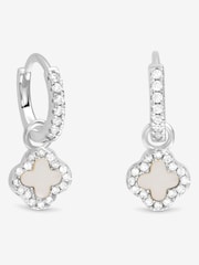 Simply Silver 925 Sterling Silver Semi Precious Clover Charm Hoop Earrings - Image 1 of 2