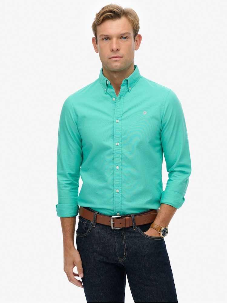 Superdry Green Classic Oxford Long Sleeve Shirt - Image 1 of 6 Superdry Green Classic Oxford Long Sleeve Shirt - Image 1 of 6