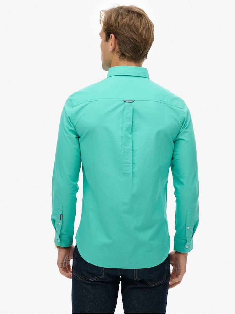 Superdry Green Classic Oxford Long Sleeve Shirt - Image 2 of 6 Superdry Green Classic Oxford Long Sleeve Shirt - Image 2 of 6
