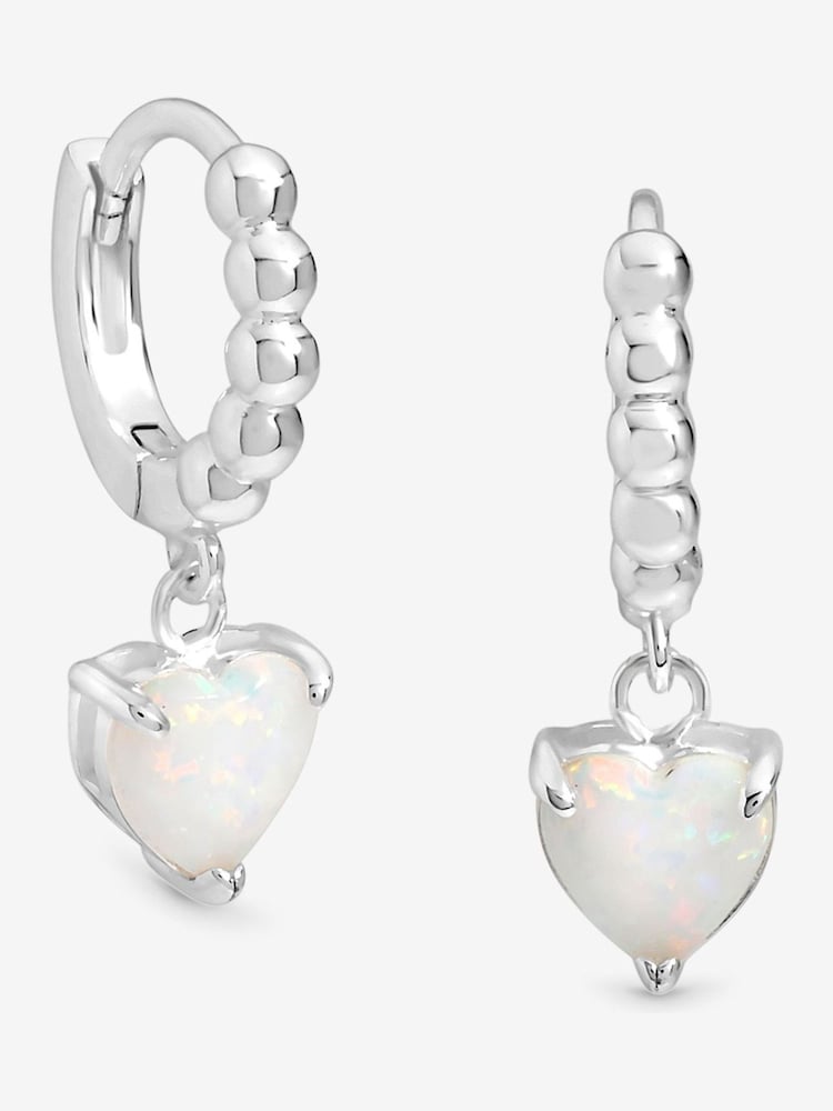 Simply Silver 925 Sterling Silver Polished and Opal Heart Hoop Earrings - Image 1 of 3