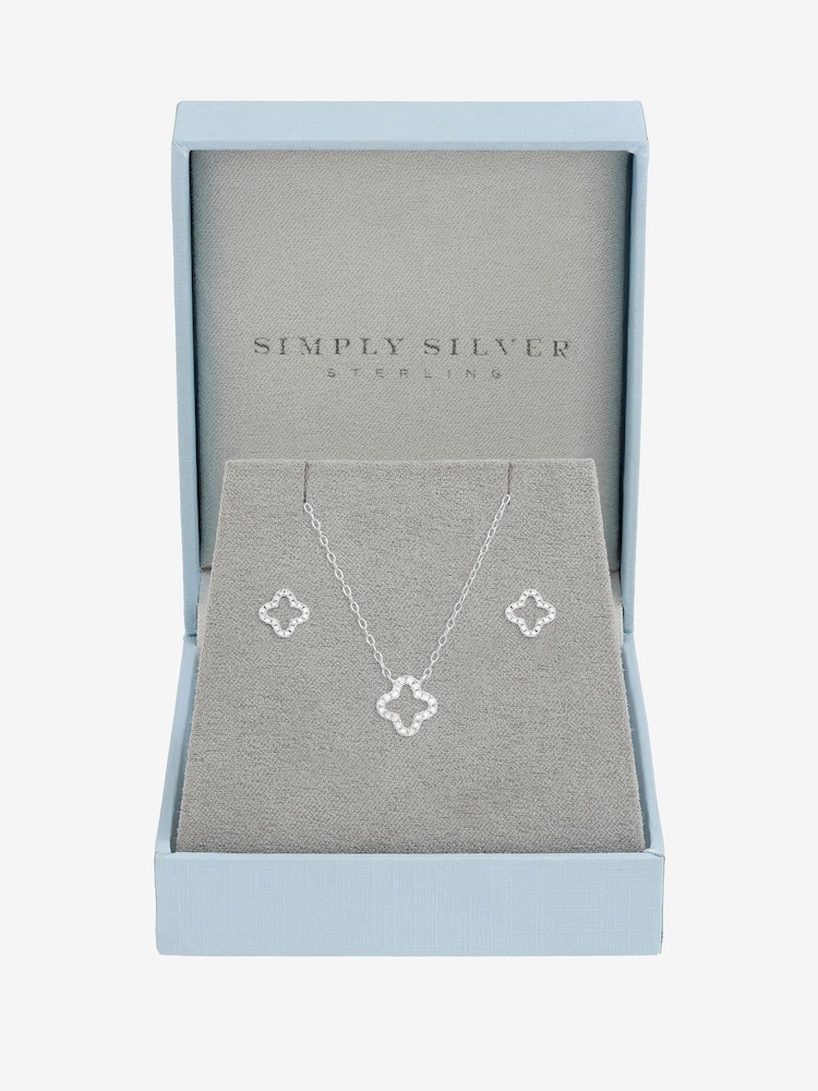 Simply Silver Sterling Silver 925 Cubic Zirconia Pave Open Clover Gift Box Set - Image 1 of 4 Simply Silver Sterling Silver 925 Cubic Zirconia Pave Open Clover Gift Box Set - Image 1 of 4