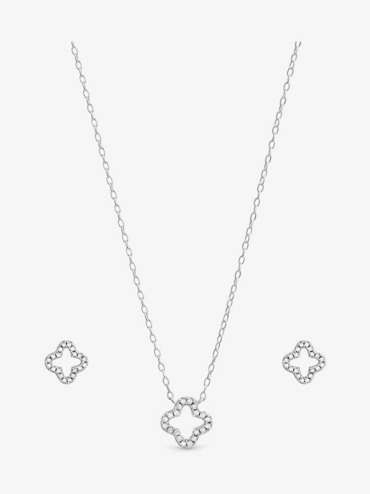Simply Silver Sterling Silver 925 Cubic Zirconia Pave Open Clover Gift Box Set - Image 2 of 4 Simply Silver Sterling Silver 925 Cubic Zirconia Pave Open Clover Gift Box Set - Image 2 of 4