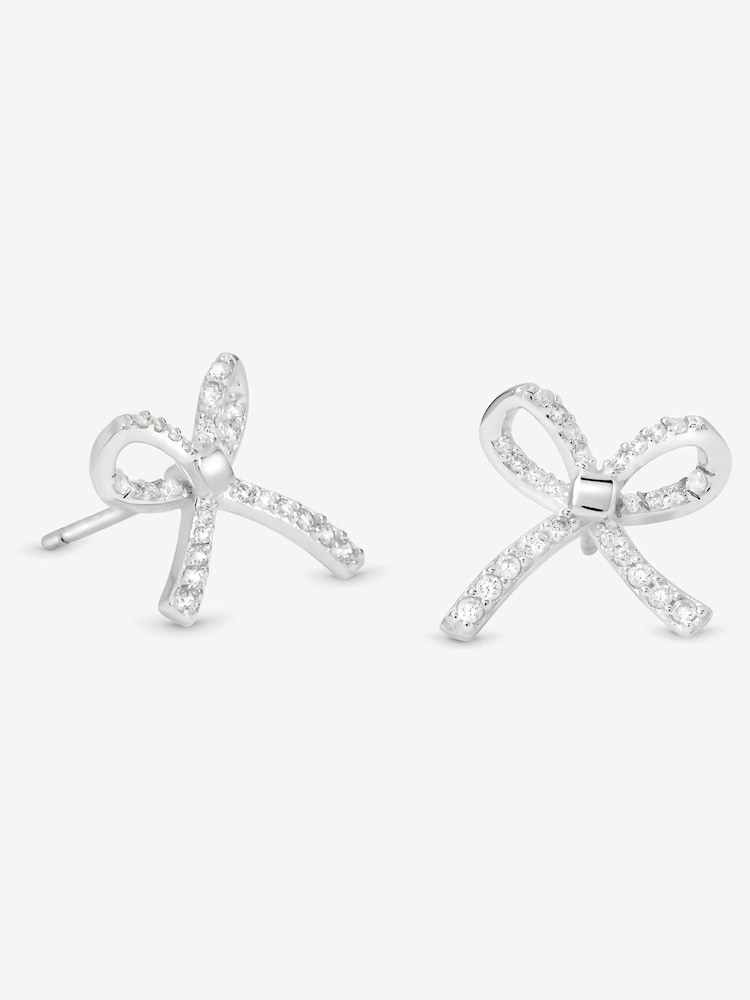 Simply Silver Sterling Silver 925 Pave Bow Stud Earrings - Image 1 of 2 Simply Silver Sterling Silver 925 Pave Bow Stud Earrings - Image 1 of 2