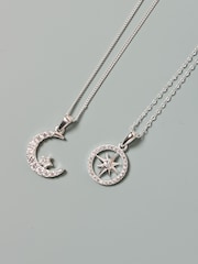 Simply Silver 925 Sterling Silver Cubic Zirconia Pave Celestial Pendant Necklace - Image 2 of 4