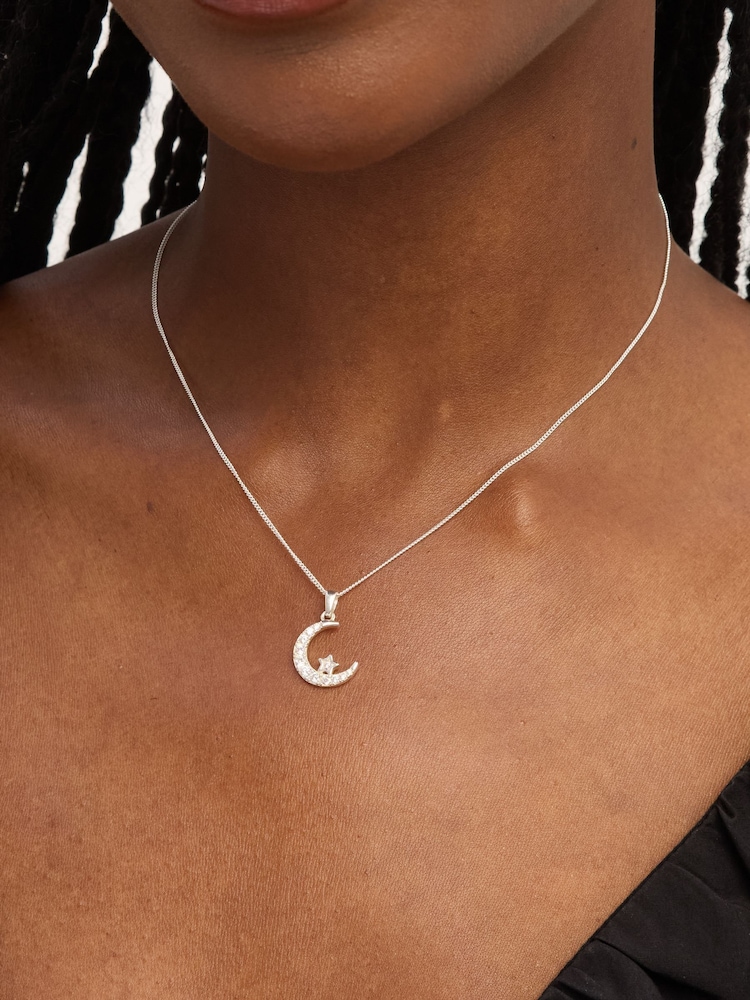Simply Silver 925 Sterling Silver Cubic Zirconia Crescent Pendant - Image 4 of 4