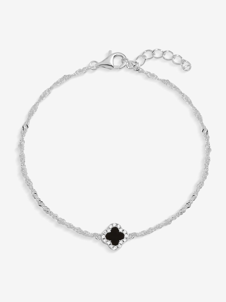 Simply Silver Sterling Silver 925 Pave and Jet Clover Bracelet - Image 1 of 3 Simply Silver Sterling Silver 925 Pave and Jet Clover Bracelet - Image 1 of 3