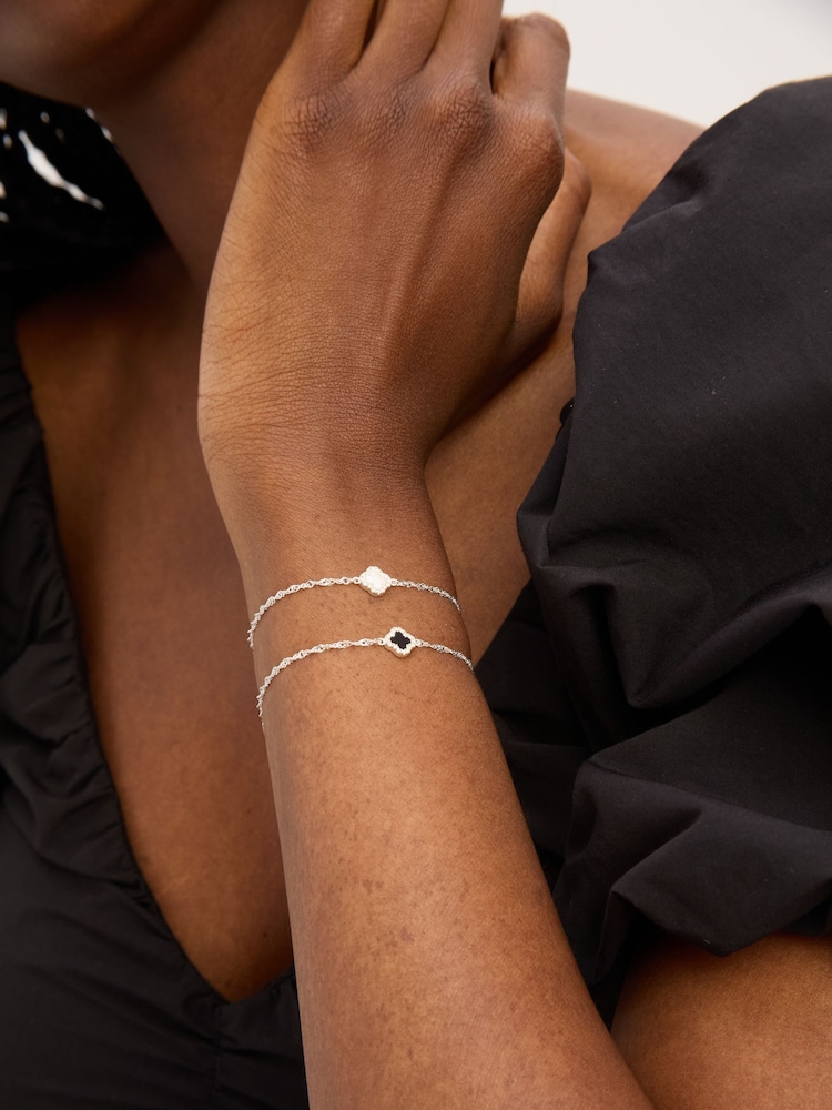 Simply Silver Sterling Silver 925 Pave and Jet Clover Bracelet - Image 2 of 3 Simply Silver Sterling Silver 925 Pave and Jet Clover Bracelet - Image 2 of 3