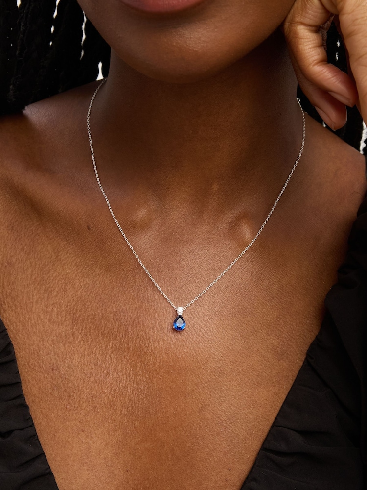Simply Silver Silver Cubic Zirconia Sapphire Pendant - Image 3 of 3