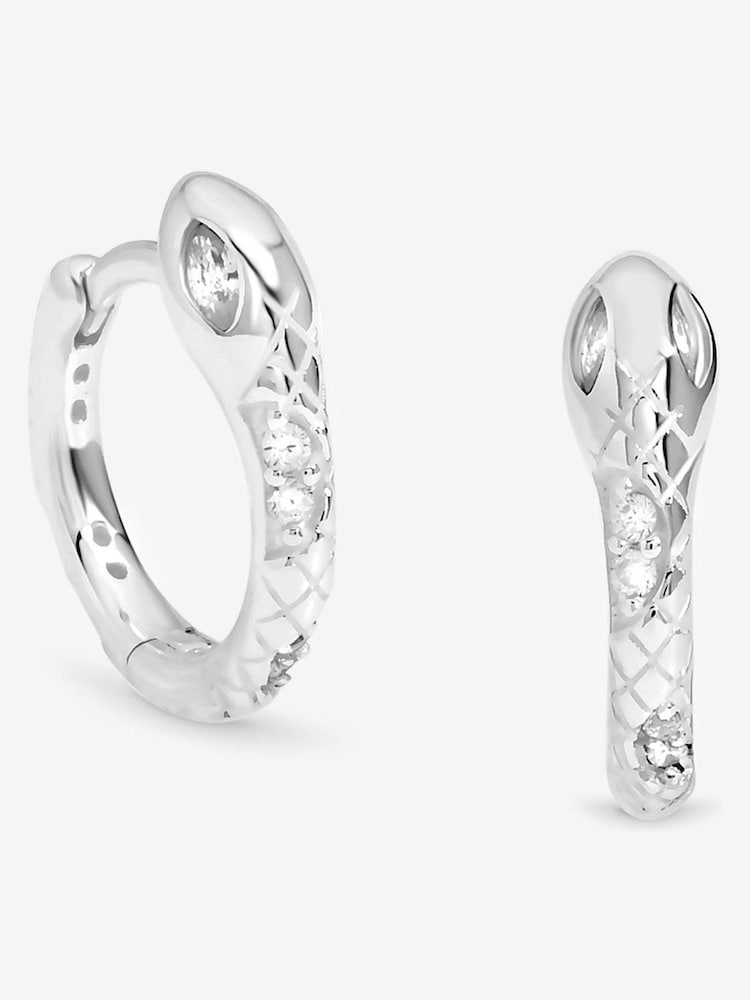 Simply Silver 925 Sterling Silver Polished Textured Snake Huggie Hoop Earrings - Image 1 of 3 Simply Silver 925 Sterling Silver Polished Textured Snake Huggie Hoop Earrings - Image 1 of 3
