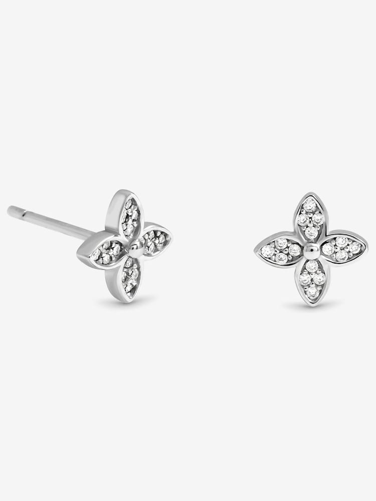 Simply Silver Silver Tone Cubic Zirconia Floral Clover Earrings Gift Sleeve - Image 1 of 2 Simply Silver Silver Tone Cubic Zirconia Floral Clover Earrings Gift Sleeve - Image 1 of 2