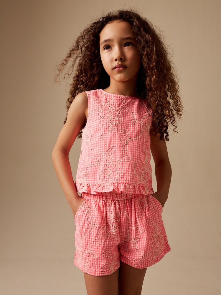Pink Gingham Peplum Blouse and Shorts Set (3-16yrs) - Image 1 of 10