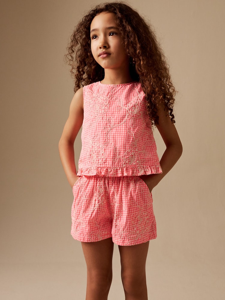Pink Gingham Peplum Blouse and Shorts Set (3-16yrs) - Image 2 of 10