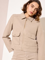 Friends Like These Oatmeal Short Zip Through Cosy Jacket - Image 1 of 5