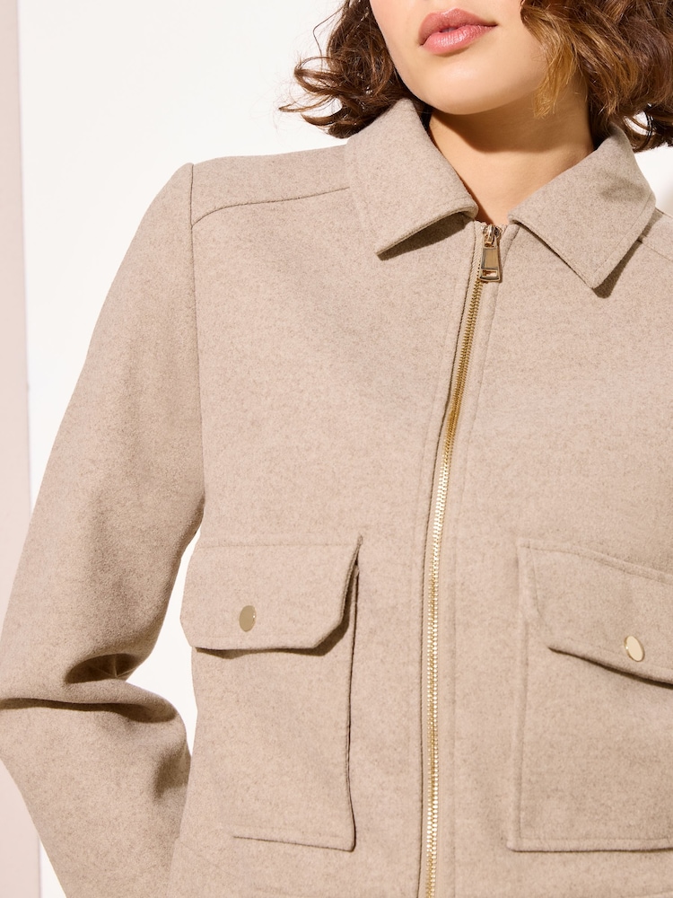 Friends Like These Oatmeal Short Zip Through Cosy Jacket - Image 2 of 5