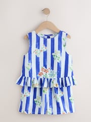 Blue Stripe Peplum Blouse and Shorts Set (3-16yrs) - Image 1 of 6