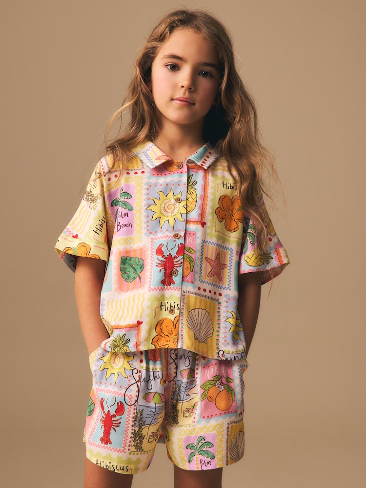 Mutli Postcard Print Shirt and Shorts Set (3-16yrs) - Image 2 of 9