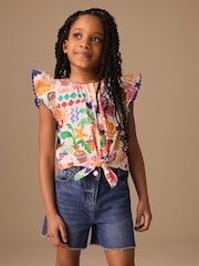Leuchtende Farben/Tropenprint - Bluse mit Schnürung vorne (3-16Jahre) - Bild 1 von 7