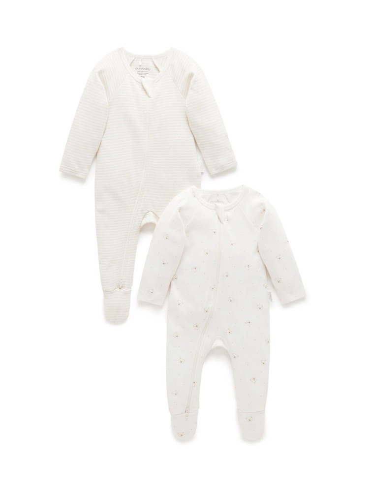Purebaby Natural Zip Baby Sleepsuits 2 Pack - Image 2 of 5 Purebaby Natural Zip Baby Sleepsuits 2 Pack - Image 2 of 5