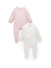 Purebaby Pale Pink Blossom Zip Baby Sleepsuits 2 Pack - Image 1 of 5