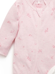 Purebaby Pale Pink Blossom Zip Baby Sleepsuits 2 Pack - Image 2 of 5