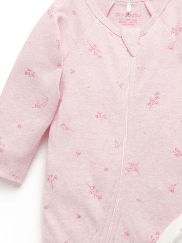 Purebaby Pale Pink Blossom Zip Baby Sleepsuits 2 Pack - Image 2 of 5 Purebaby Pale Pink Blossom Zip Baby Sleepsuits 2 Pack - Image 2 of 5