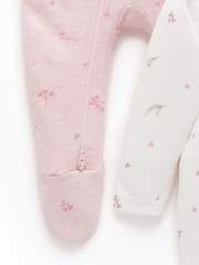 Purebaby Pale Pink Blossom Zip Baby Sleepsuits 2 Pack - Image 3 of 5