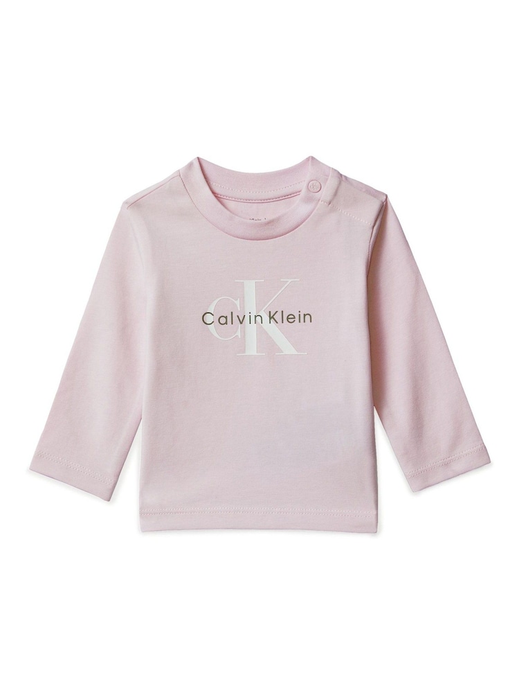 Calvin Klein Pink Newborn Long Sleeve T-Shirt - Image 1 of 2 Calvin Klein Pink Newborn Long Sleeve T-Shirt - Image 1 of 2