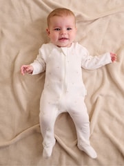Purebaby Vanilla Bear Zip Sleepsuits 4 Pack - Image 4 of 6