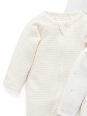 Purebaby Vanilla Bear Zip Sleepsuits 4 Pack - Image 6 of 6