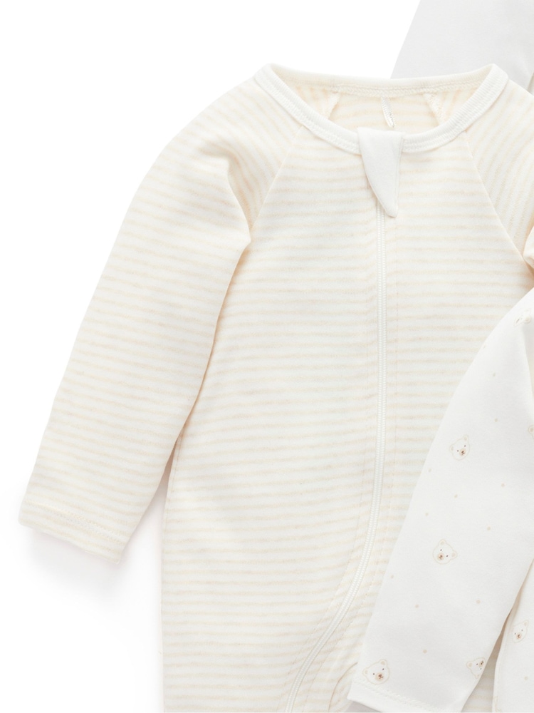 Purebaby Vanilla Bear Zip Sleepsuits 4 Pack - Image 6 of 6