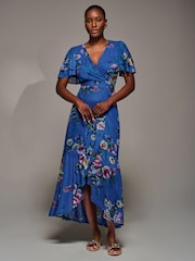 Jolie Moi Blue Angel Sleeve Mesh Frill Wrap Maxi Dress - Image 6 of 6