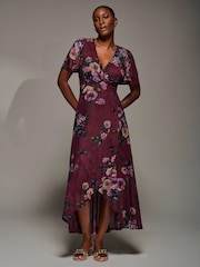 Jolie Moi Red Angel Sleeve Mesh Frill Wrap Maxi Dress - Image 5 of 6