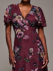 Jolie Moi Red Angel Sleeve Mesh Frill Wrap Maxi Dress - Image 6 of 6