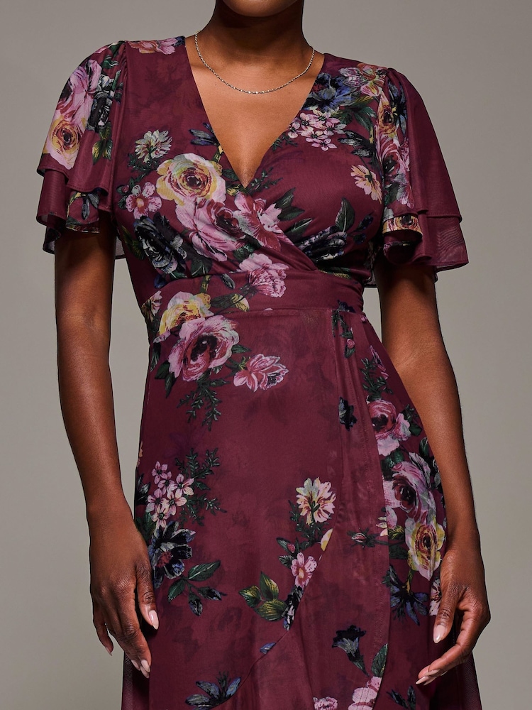 Jolie Moi Red Angel Sleeve Mesh Frill Wrap Maxi Dress - Image 6 of 6 Jolie Moi Red Angel Sleeve Mesh Frill Wrap Maxi Dress - Image 6 of 6