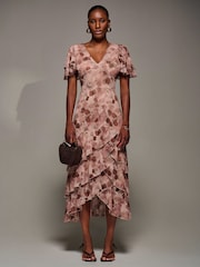 Jolie Moi Pink Angel Sleeve Ruffle Hem Mesh Midaxi Dress - Image 1 of 6