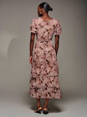 Jolie Moi Pink Angel Sleeve Ruffle Hem Mesh Midaxi Dress - Image 2 of 6