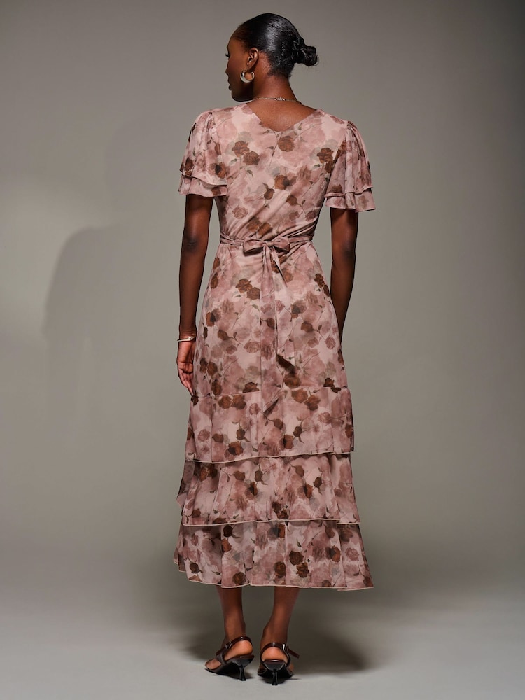 Jolie Moi Pink Angel Sleeve Ruffle Hem Mesh Midaxi Dress - Image 2 of 6
