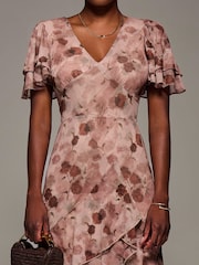 Jolie Moi Pink Angel Sleeve Ruffle Hem Mesh Midaxi Dress - Image 6 of 6