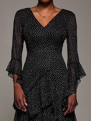 Jolie Moi Black Ruffle Sleeve Tiered Mesh Midaxi Dress - Image 6 of 6